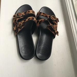 J. Crew Leopard Print Slide Sandals - Black and Brown size 8